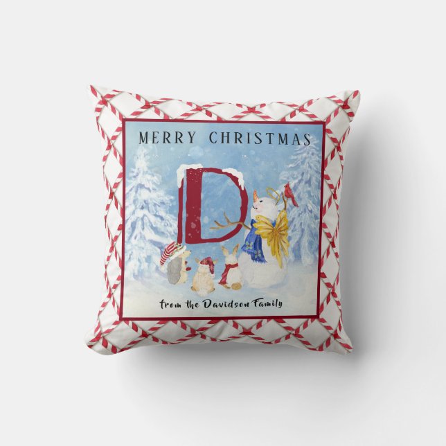 Monogram Brev D Cute Angel Snögubbe jul Kudde (Framsida)