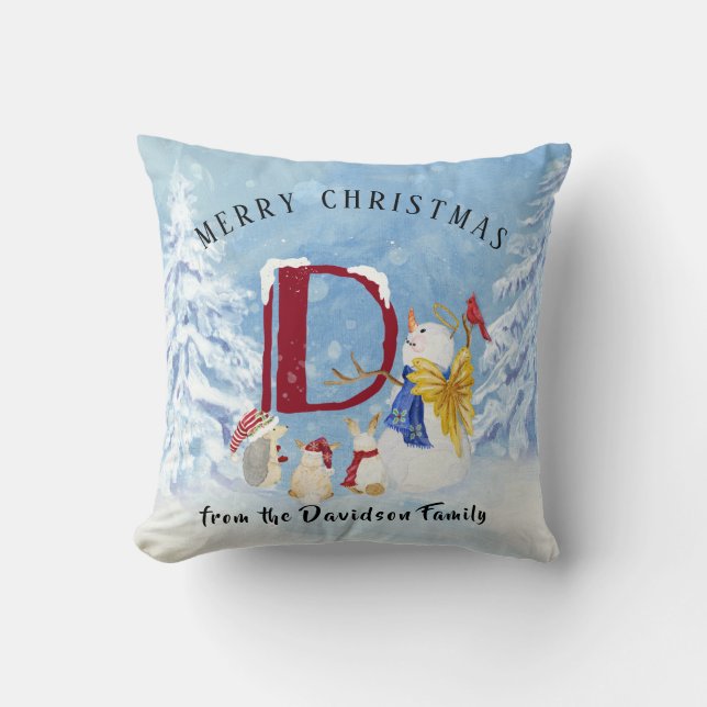 Monogram Brev D Cute Angel Snögubbe jul Kudde (Framsida)
