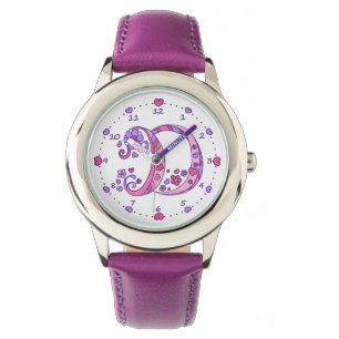 Monogram brev D doodle-hjärtflickor tittar på Armbandsur