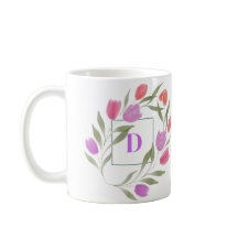 Monogram Brev D Lila & White med blommor