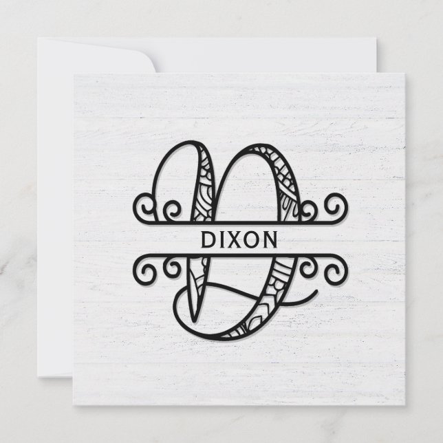 Monogram Brev D med familjen Namn Anteckningskort (Framsida)