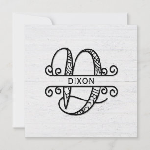 Monogram Brev D med familjen Namn Anteckningskort