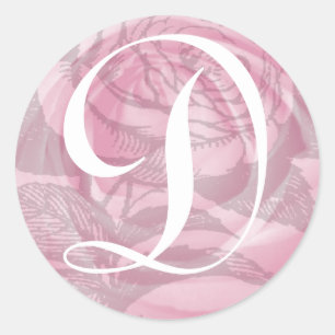 Monogram Brev D Rosa ros Sticker Runt Klistermärke