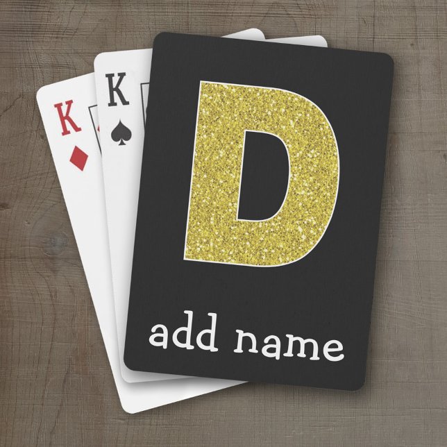 Monogram Brev D - Svart och faux Guld Glitter Casinokort (Personalized Playing Cards - Huge Monogram)