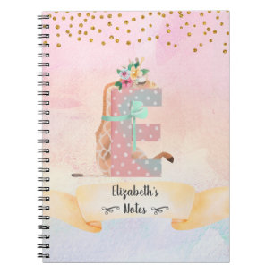 Monogram Brev E Baby Giraffe Girl Daily Diary Anteckningsbok