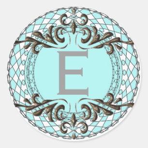 Monogram Brev E Blue Sticker/Kuvert Seal Runt Klistermärke