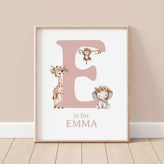 Monogram Brev E Boho Jungle Theme Nursery Wall Poster (Skapare uppladdad)