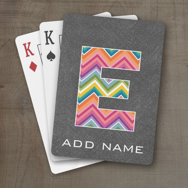 Monogram Brev E - Bright Chevron Chalkboard Spel Kort (Personalized Playing Cards - Large Monogram)