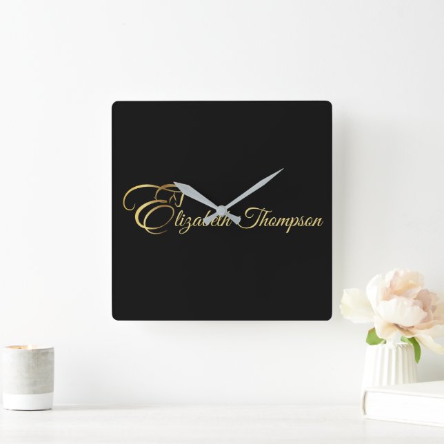 Monogram Brev E-häst i guld färg Fyrkantig Klocka (Hem)