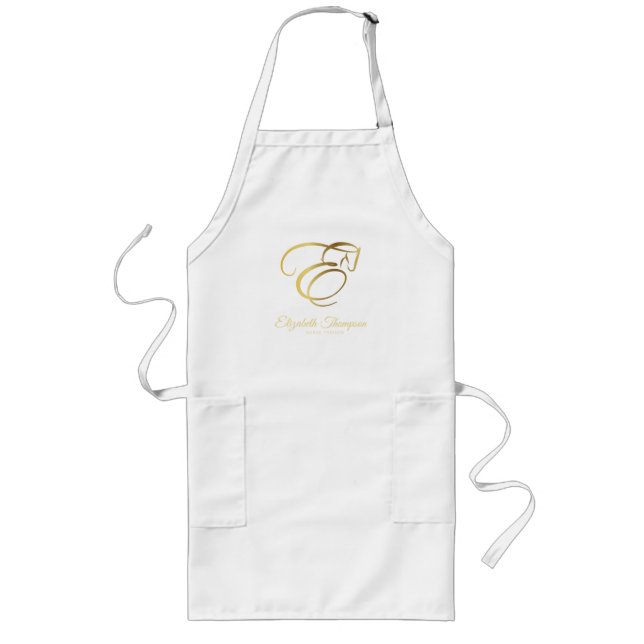 Monogram Brev E-häst i guld färg Långt Förkläde (Framsidan)