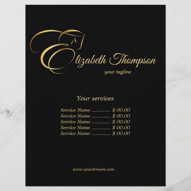 Monogram Brev E-häst i guld färg Reklamblad (Framsidan)