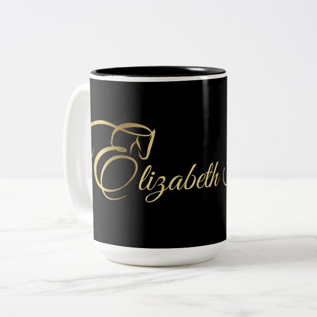 Monogram Brev E-häst i guld färg Två-Tonad Mugg (Framsida vänster)