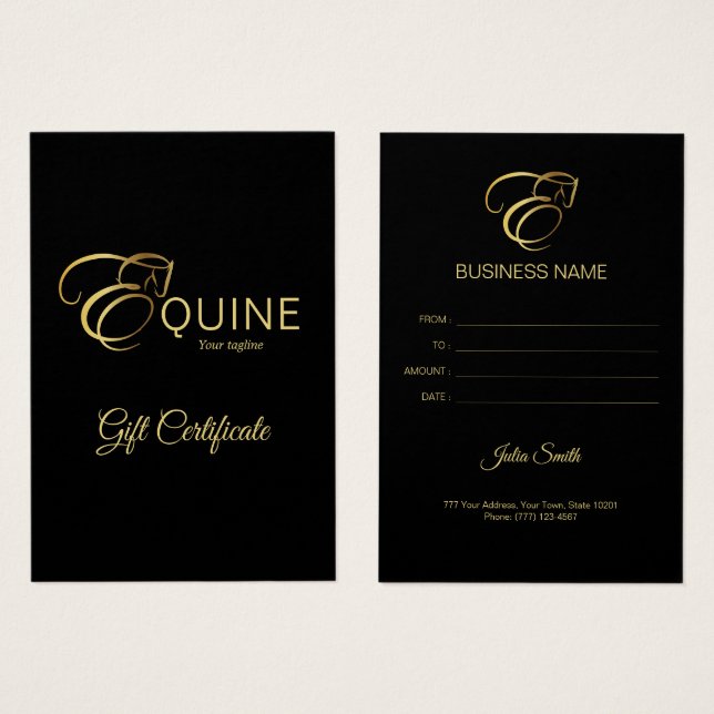 Monogram Brev E-häst i guld färg Visitkort (Framsida & baksida)