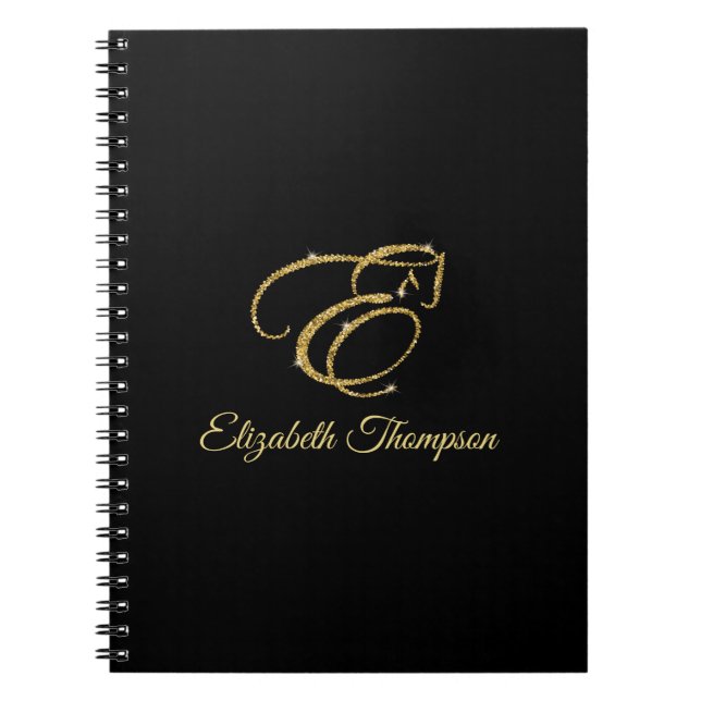 Monogram Brev E-häst i guld glitter Anteckningsbok (Framsidan)