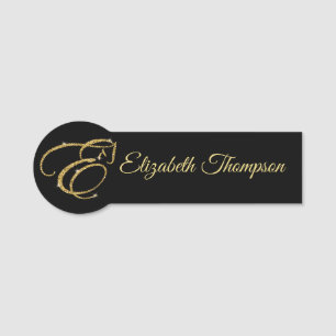 Monogram Brev E-häst i guld glitter Namnbricka
