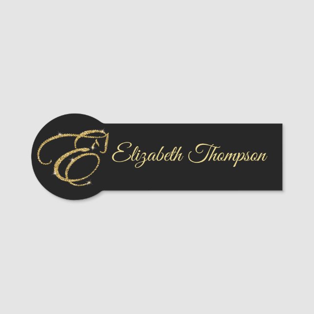 Monogram Brev E-häst i guld glitter Namnbricka (Framsida)
