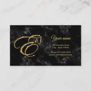 Monogram Brev E-häst i guld glitter Visitkort