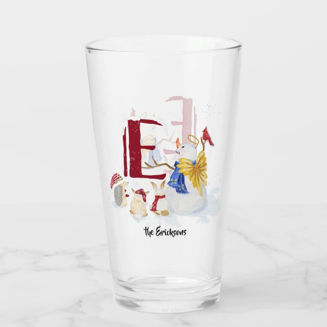 Monogram Brev E jul Snögubbe Angel Woodland Glaskopp (Baksida)