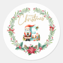 Monogram brev E, julfransar med Jultomten Runt Klistermärke