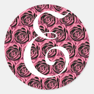 Monogram Brev E Rosa ros Sticker Runt Klistermärke