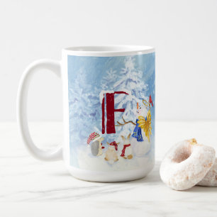 Monogram Brev F Adsible Angel Snögubbe Forest Kaffemugg