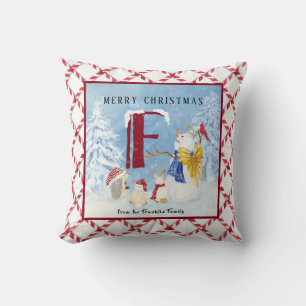 Monogram Brev F Adsible Angel Snögubbe Forest Kudde