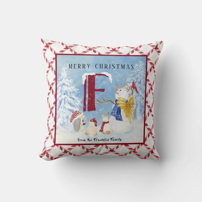 Monogram Brev F Adsible Angel Snögubbe Forest Kudde (Framsida)