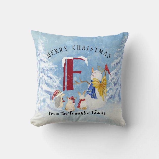 Monogram Brev F Adsible Angel Snögubbe Forest Kudde (Framsida)