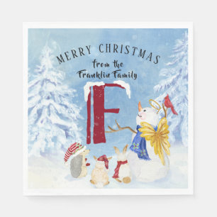 Monogram Brev F Adsible Angel Snögubbe Forest Pappersservett