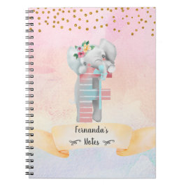 Monogram Brev F Baby Elephant Girl Daily Diary Anteckningsbok