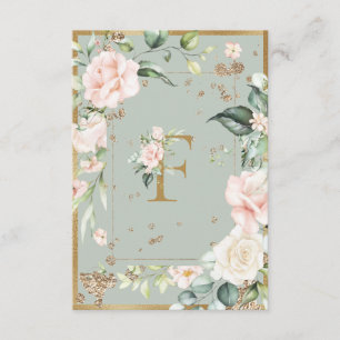 Monogram Brev F Elegant Grönt Blommigt Ro Tack Kort