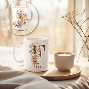 Monogram Brev F Rustic Blommigt Kaffemugg