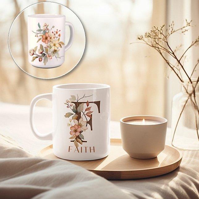 Monogram Brev F Rustic Blommigt Kaffemugg (Skapare uppladdad)