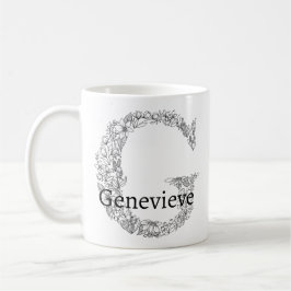 Monogram Brev G Black White Botanical Blommigt Kaffemugg