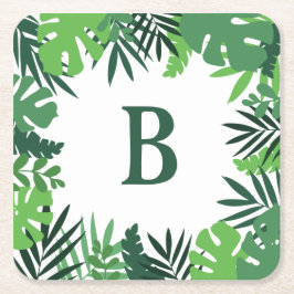 Monogram brev grönt tropiska handflatan löv ram underlägg papper kvadrat