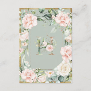 Monogram Brev H Elegant Grönt Blommigt Tack Kort