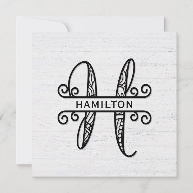 Monogram Brev H med familjen Namn Anteckningskort (Framsida)