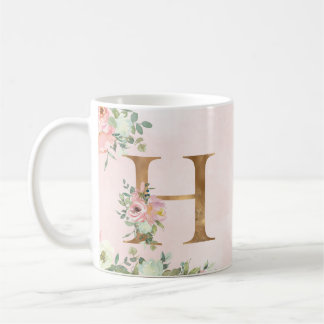 Monogram Brev H Watercolor Blommigt Coffee Mugg
