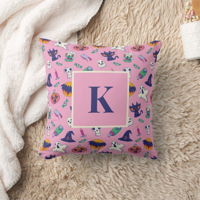 Monogram Brev Halloween Witch Ghost Mönster Kudde (Filt)