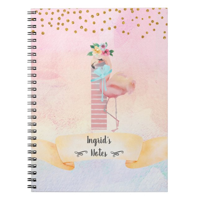 Monogram Brev I Flamingo Girl Daily Studies Anteckningsbok (Framsidan)