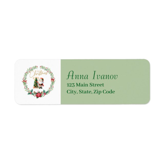 Monogram Brev I-julfransen w/ Jultomten Returadress Etikett (Framsidan)