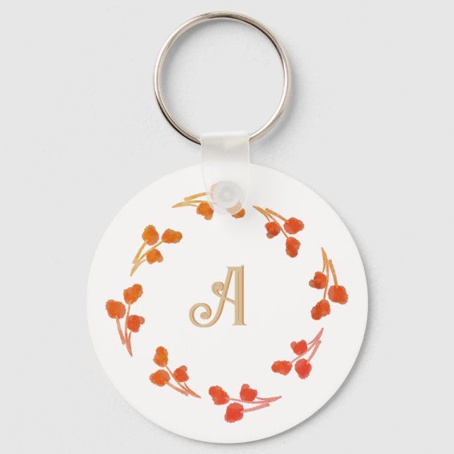 Monogram Brev Initial Retro Berry Red Orange Nyckelring (Framsida)