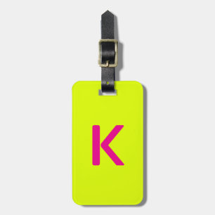 Monogram Brev Initialer Chartreuse Gult Rosa Bagagebricka