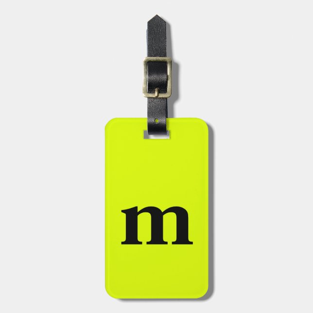 Monogram Brev Intial Custom Name Neon Gult Bagagebricka (Vertikal Framsida)