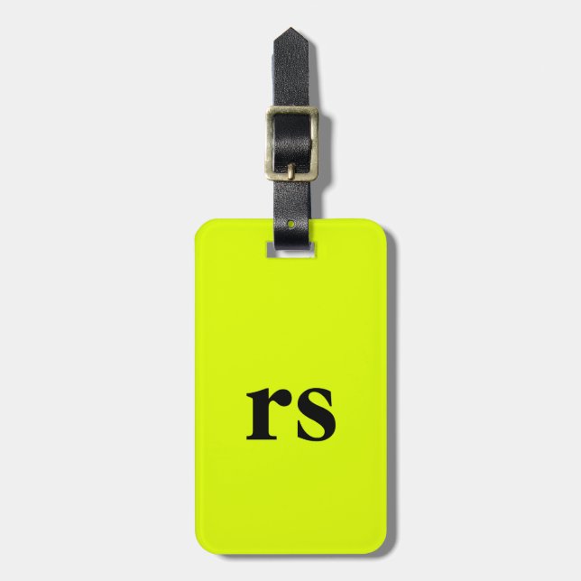 Monogram Brev Intial Namn Neon Gult Grönt Gift Bagagebricka (Vertikal Framsida)