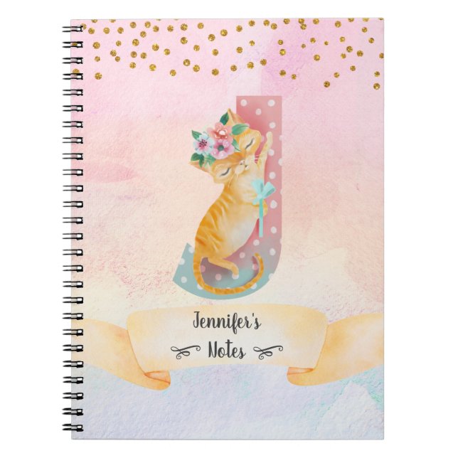 Monogram Brev J Kitten Girl Daily Diary Anteckningsbok (Framsidan)