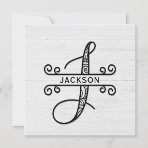 Monogram Brev J med Namn-kort för familjen Anteckningskort