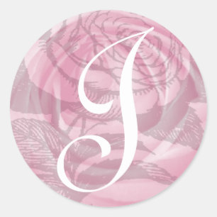 Monogram Brev J Rosa ros Sticker Runt Klistermärke