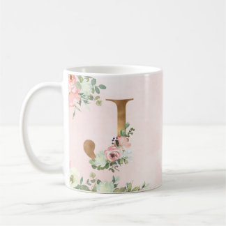 Monogram Brev J Watercolor Blommigt Coffee Mugg