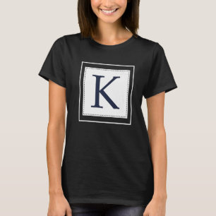 Monogram Brev K Alphabet K Inledande marin blå T Shirt